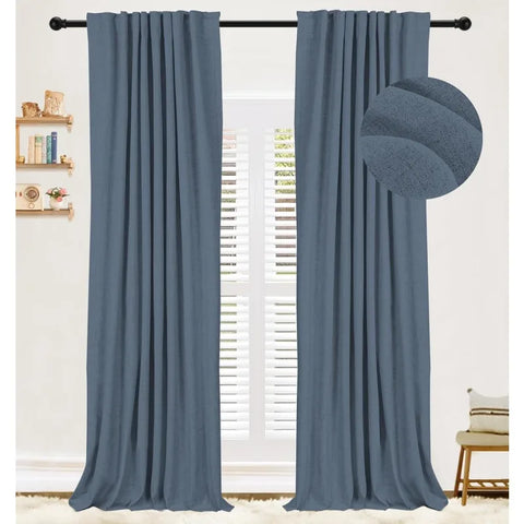 100% Blackout Shield Linen Blackout Curtains for Bedroom 96 Inches Long,Back Tab/Rod Pocket Living Room Drapes,