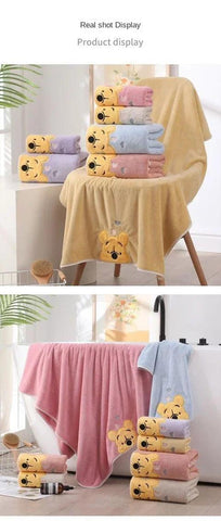 1-5PCS Winnie Bear Towel Bath Towel Set Soft and Absorbent Coral Velvet Bath Towel Home Wash Towel Children's Cartoon Bath Towel