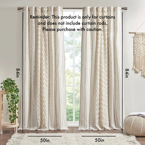 Cotton Printed Curtain Panel with Chenille Stripe and Lining(Only 1 Pc Panel)