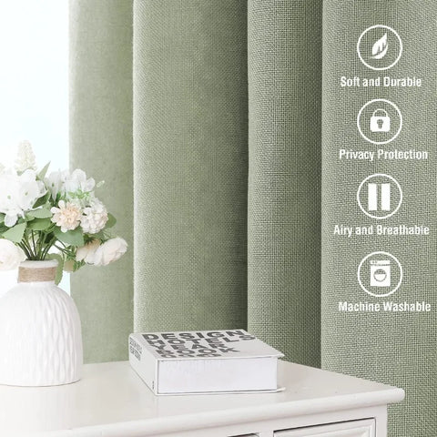 Natural Linen Curtains 108 inches Long for Living Room 2 Panels Back Tab Loop Pocket Linen Textured Light Filtering