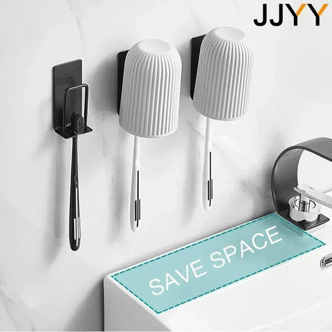 JJYY Toothbrush Holder Cup Holder Creative Traceless Stand Rack Toothbrush Holder Stainless Steel Bathroom Accessories