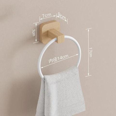 Wooden Toilet Towel Rack Wall-mounted Self-adhesive Paper Holder Roll Paper Stand Towel Ring Bathroom Accessories Set