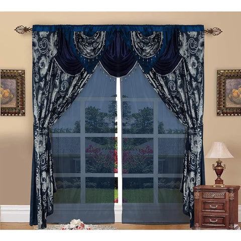 Jacquard Luxury Window 1 Panel Set Curtain with Attached Valance and Backing Bedroom