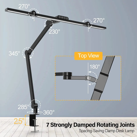 Led Desk Lamp with Clamp, Architect Desk Lamp for Home Office with Atmosphere Lighting, 24W Ultra Bright Auto Dimming Desk Light