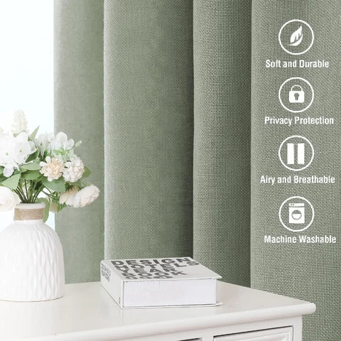 Natural Linen Curtains 108 inches Long for Living Room 2 Panels Back Tab Loop Pocket Linen Textured Light Filtering