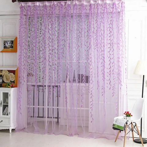 Pastoral Green Willow Sheer Curtains Window Yarn for Living Room Tulle Fabrics Kitchen Gauze Simple Curtain Panel Home Textiles