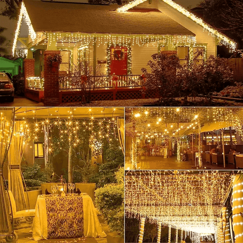 NEW 2024 Christmas Decorations Lights Solar Icicle Curtain Lights 8 Modes Outdoor Waterproof Garden Party New Year Decoration