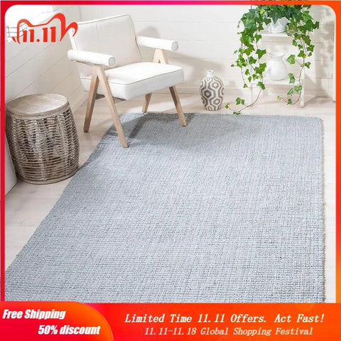 Natural Fiber Collection Area Rug - 7' Square, Light Grey, Handmade Farmhouse Jute, Ideal for High Traffic Areas