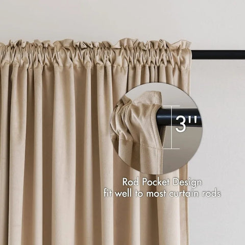 Curtains Thermal Insulated Blackout Curtain Drapes for Bedroom Living Room Darkening  Long Curtains Panels Rod Pocket Set of 2