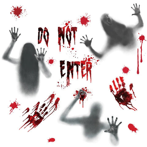 Halloween Stickers Horror Blood Hand Print Door Stickers Window Bathroom Shadow Glass Female Ghost Wall Decal Halloween Decor