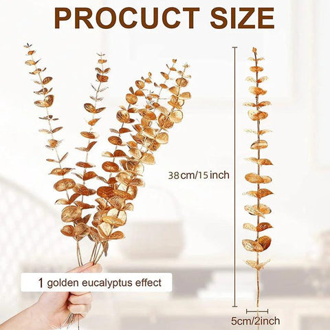 10pcs Artificial Gold Eucalyptus Branch Stem for Wedding Flower Arrangement Greenery Home Decoration Artificial Fake Plants