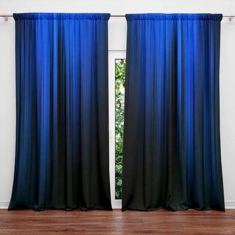 2pcs Blue/black Gradient Stripe Design Printed Curtain for Home Decor - Rod Pocket Window Treatment for Bedroom, Office, Kitchen