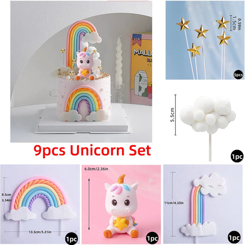 Unicorn Theme Cake Topper Happy Birthday Rainbow Stars Girl Birthday Baby Shower Party  Cake Decoration for Girl's 16th Birthday