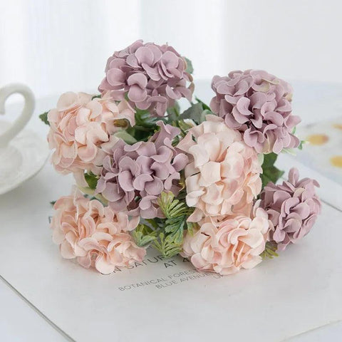 8 heads 5 forks Artificial flowers Hydrangea For Wedding bridal bouquet Decoration Home Floral Arrangement Christmas Accessories