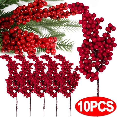 Artificial Red Berry Flowers Bouquet Fake Plant for Home Vase Decor Xmas Tree Ornaments New Year Party Christmas Decoration