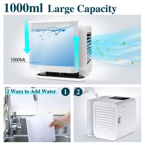 1000ML Portable Air Conditioner Fan Wet Curtain Evaporative Air Cooler USB Mini Water Cooling Fan Home Office Humidifier Purify