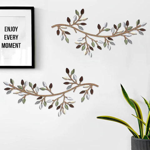 2Pcs Metal Tree Leaf Wall Decor Vine Olive Branch Leaf Wall Art Artistic Wall Hanging Sign Wall Sculpture Sturdy Home Decoration