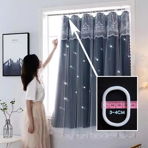 YanYangTian Star Curtain Blackout Partition Window Hanging ring for Bedroom Living room With gauze pink Simple Decor curtain