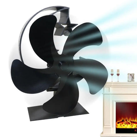 Wood Stove Blower Fan 5 Blades High Efficiency Fireplace Fan With Moon Star Shape Stand Quiet Working Thermodynamic Wood Burning