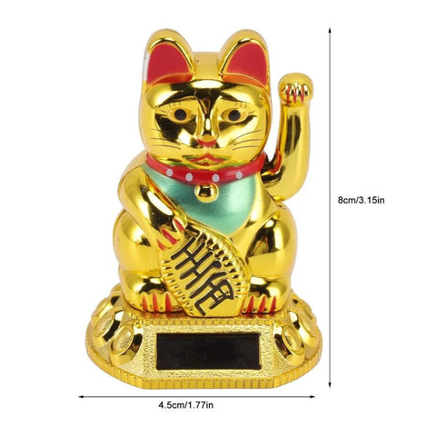 Chinese Lucky Cat Decoration Waving Arm Solar Light Induction Statue Figurine For Home Car Ornaments Golden