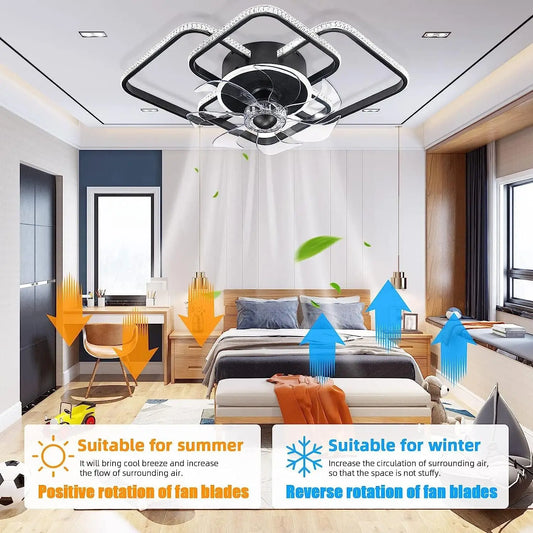 27" Ceiling Fans with Lights Remote Dimmable LED Light 6 Speed Adjustable Fan for Bedroom Living Room Decoration