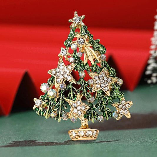 Christmas Rhinestone Star Tree Brooches for Women Unisex Enamel Botanical Pins Office Party Friend Gifts Jewelry Accessories