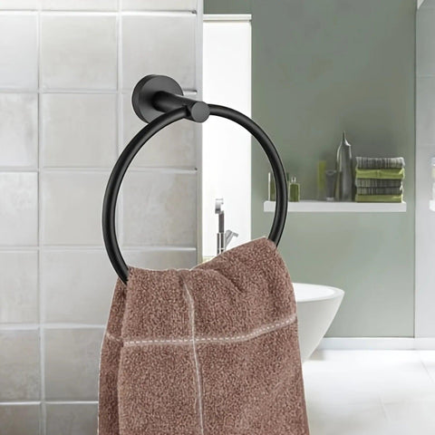 Matte Black Stainless Steel Towel Ring - Stylish Wall Mount Circular Towel Rack for Modern Bathrooms. Elevate Your Decor!