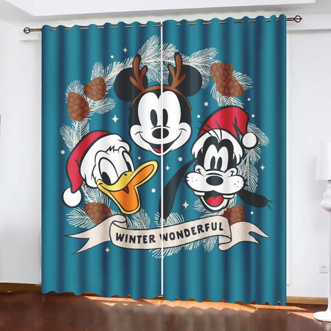 Mickey Printed Curtains For Living Room Living Room Bedroom Blackout Curtains 100% Polyester Dustproof Perforated Cartoon Cute