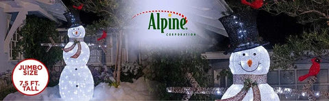 Alpine Corporation Large White Mesh Snowman Decoration with Bird Accents and LED Lights