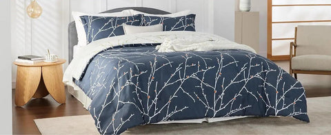 Comforter Sets - Bed in a Bag Queen 7 Pieces Reversible Navy Blue Flroal Bed Set Tree Branch Pattern Printed