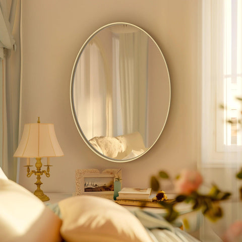 Oval Wall Mounted Mirror Gold Aluminum Framed Vanity Accent Mirror for Entryway Living Room Vertically or Horizontally