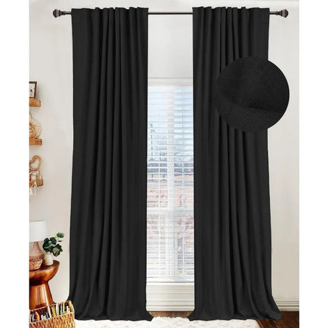 100% Blackout Shield Linen Blackout Curtains for Bedroom 96 Inches Long,Back Tab/Rod Pocket Living Room Drapes,