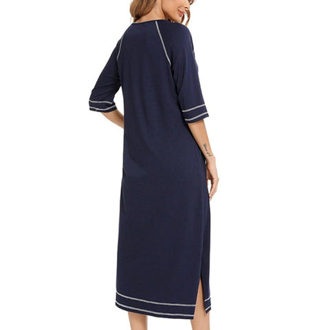 Newce Womens Zipper Robe with 3/4 Sleeves, Full Length Loungewear Dress with Pockets - Comfortable Nightgown and Long Bathrobe