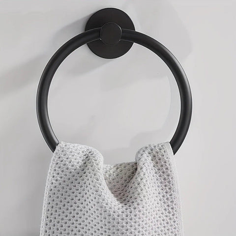 Matte Black Stainless Steel Towel Ring - Stylish Wall Mount Circular Towel Rack for Modern Bathrooms. Elevate Your Decor!