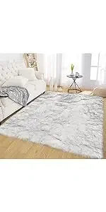 Latepis Area S 10x14 Living Room Rug Washable Grey Faux Sheepskin Fur Rug Fluffy Rug For