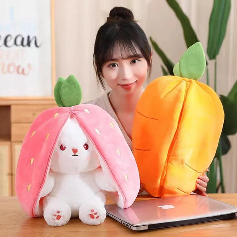 New transformation fruit rabbit plush toys for children with sleep pillow birthday gift female strawberry carrot rabbit dolls