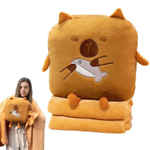 Capybara Pillow Plushies With Blanket Capybara Throw Pillow Stuffed Animals Hand Warmer Comfortable Hugging Pillow For Working