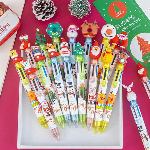 1-10PCS Cartoon Colorful Pen Santa Claus Xmas Tree Ballpoint Pen Merry Christmas Gifts Office School Stationery Writing Tools