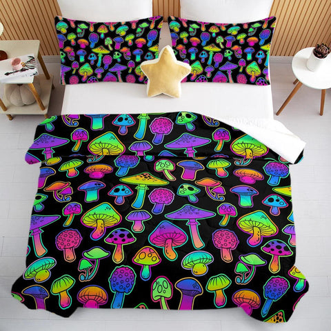 3 Piece Special Colourful Shining Mushrooms Design Comforter Set Comfortable Quilt Set Suitable for All Seasons Home Decor