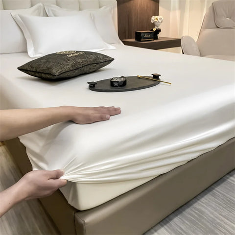 Soft Luxury Egyptian Cotton Fitted Bed Sheet with Elastic Bands 400TC Mattress Cover Non Slip Machine Washable 140/160/180/200cm