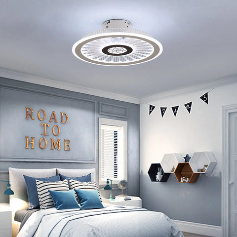 Modern Ceiling Fan Light LED 3 Color Changes Dimmable Chandelier Lamp Semi Flush Mount