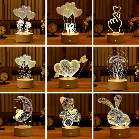 Romantic Love 3D Acrylic Led Lamp for Home Children's Night Light Table Lamp Christmas Party Decor Valentine's Day Bedside Lamp