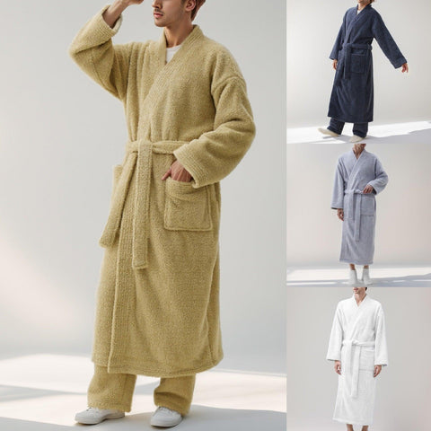 Mens Plush Bathrobes New Soft Coral Fleece Solid Color Flannel Bath Robes Pajamas Home Clothes Thicken Warm Fleece Sleepwear