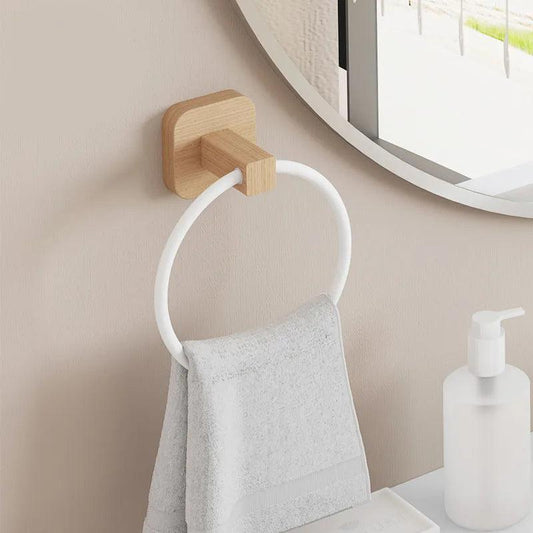 Wooden Toilet Towel Rack Wall-mounted Self-adhesive Paper Holder Roll Paper Stand Towel Ring Bathroom Accessories Set