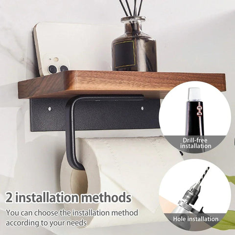 304 Stainless Steel Toilet Paper Holder with Natural Walnut Wooden Shelf Tissue Roll Hanger Wall Mounted Paper Towel Bar NEW