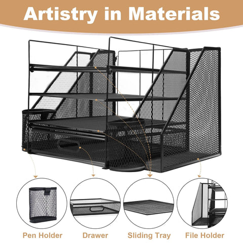 Office Desk Organizer and Accessories Large capacity Desktop 4 Tray File Organizer with Drawer and 2 Pen Holder for School Home