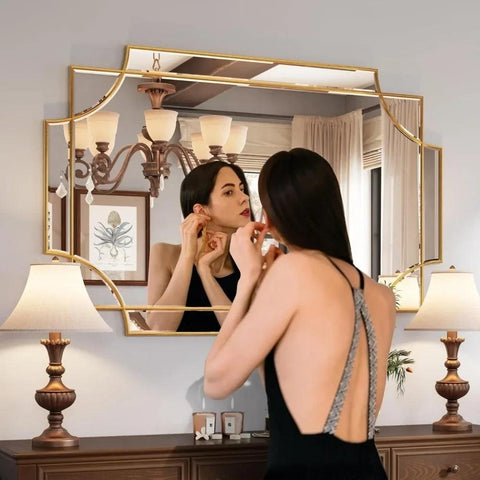 32"x48" Large Gold Mirror Wall, Modern Decorative Rectangle Vanity Mirror Bevelled Full Length Mirror Bathroom Living