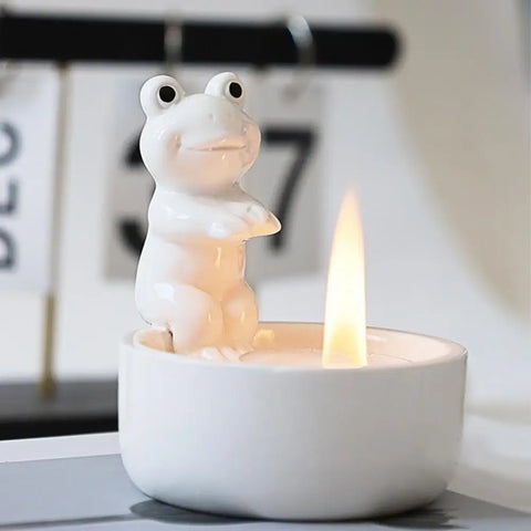 Tealight Candle Holder Frog Ceramic Tabletop Candlestick Decor Warm Atmosphere Scented Candle Holder for Bookshelf Kitchen