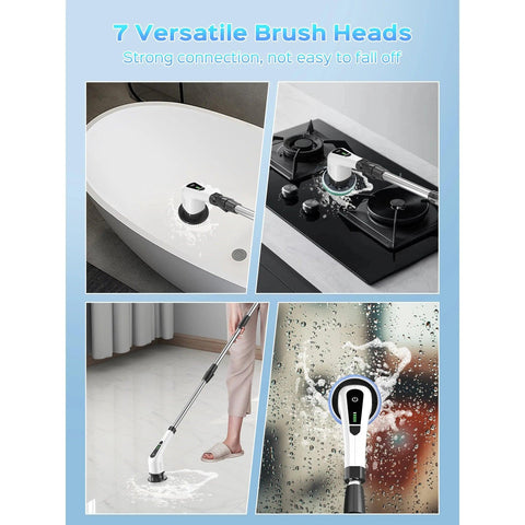 Cordless Electric Spin Scrubber with 7 Replaceable Brush Heads, 3-Speed, Adjustable Handle for Bathroom, Shower, Kitchen