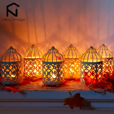 Small Metal Cage Candle Holder Hanging Lantern White Hollow Lantern for Living Room Wedding Party Home Halloween Christmas Decor